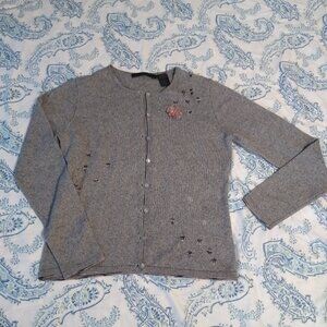 Vintage Easel Silk Cashmere Blend 2 Piece Cardigan Set Butterfly Embroidery